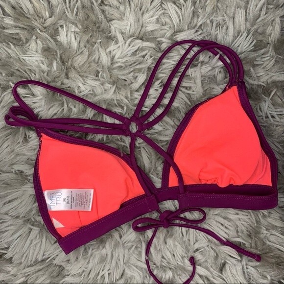 Time & Tru purple floral embroidered bikini top women's size medium - Picture 2 of 3